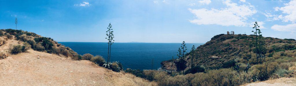 Panoramic view of Temple of Apollo in Sounion, Athens Greece