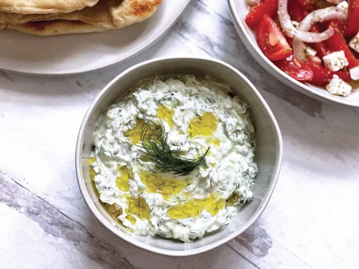 A bowl with greek tzatziki sauce.