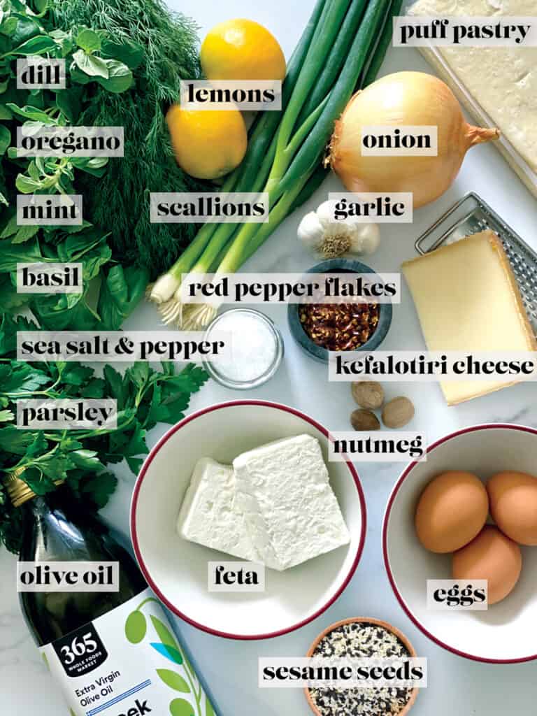 Ingredients for greek herb pie-hortopita.