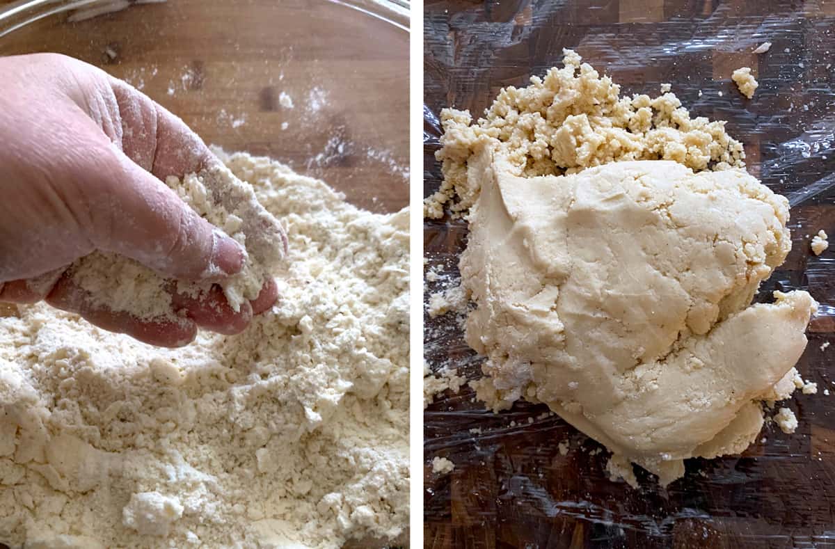 Making crust with butter and flour.