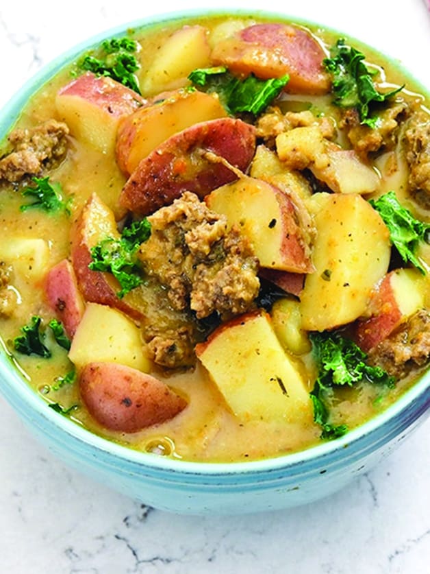 A bowl with zuppa toscana.