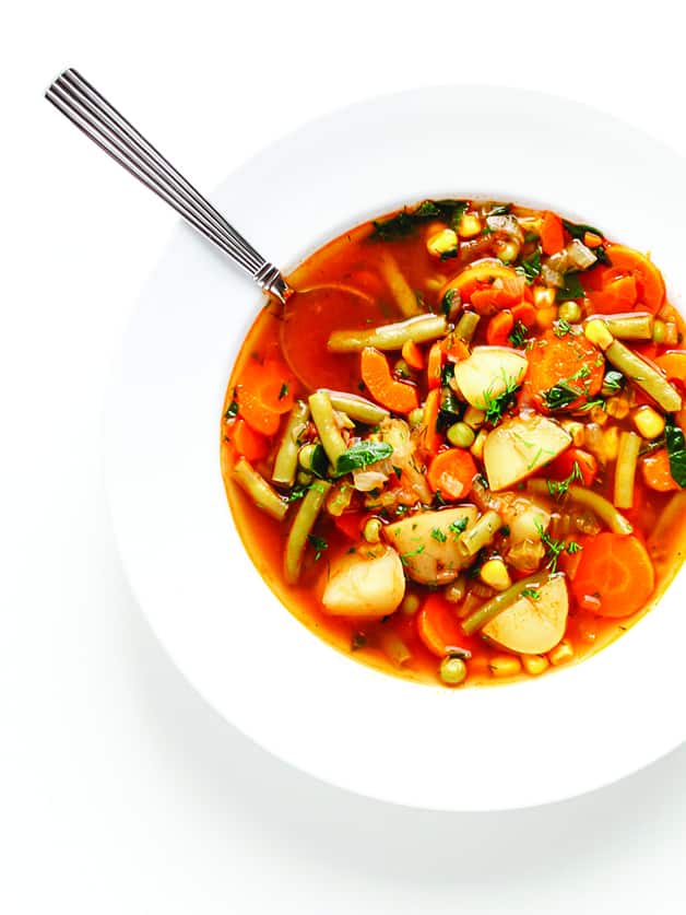 A bowl with vegetable soup.