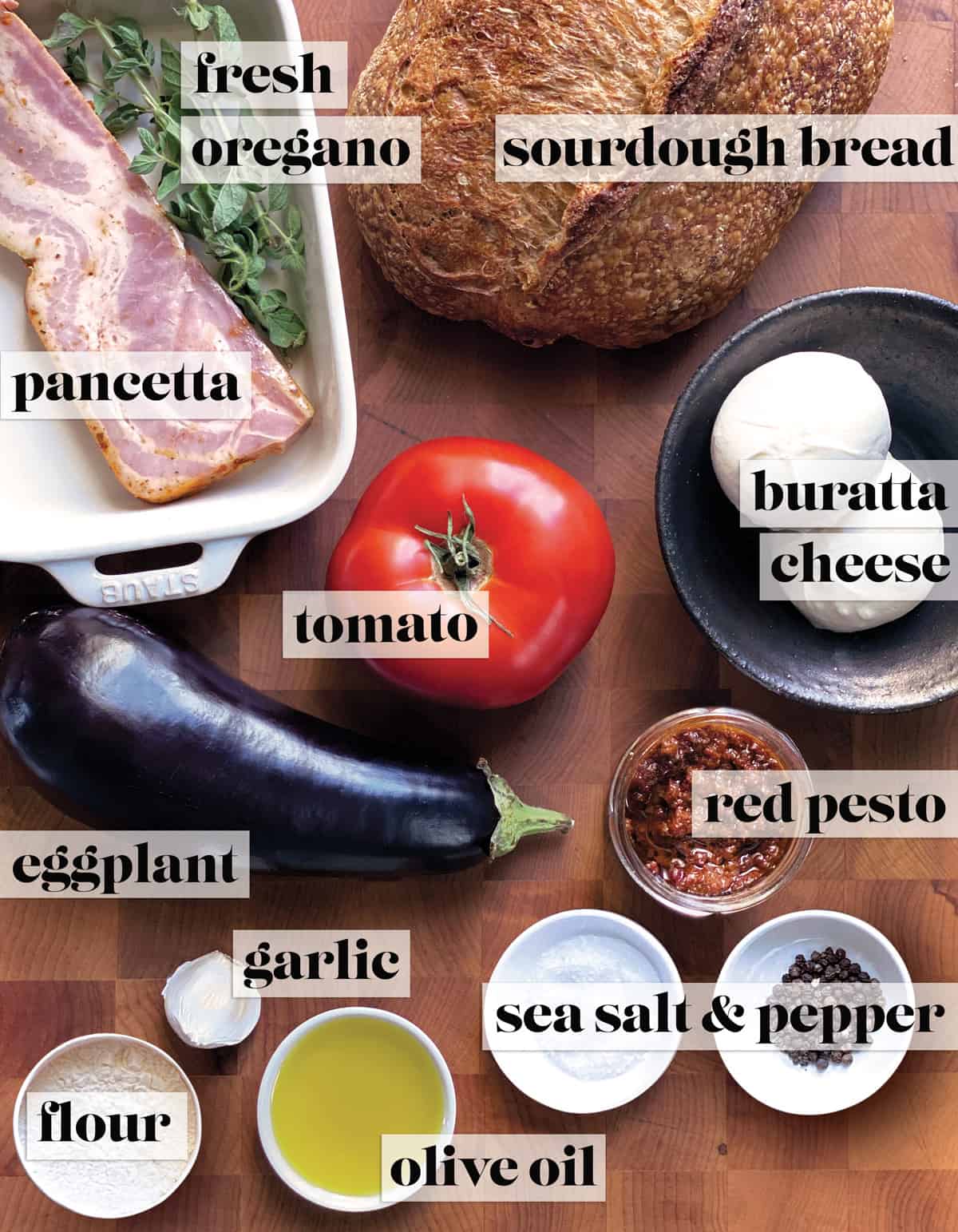 Ingredients for tomato eggplant sandwich.