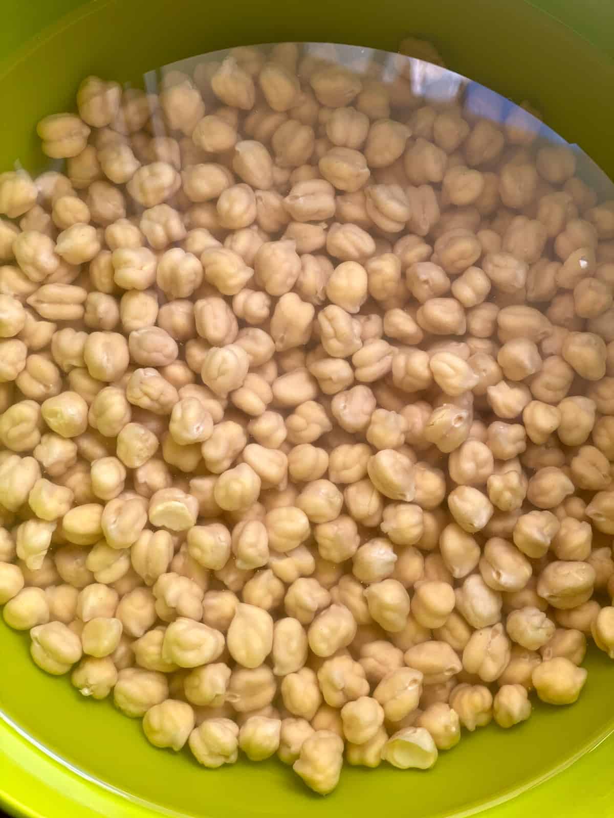 Chickpeas soaking in water.