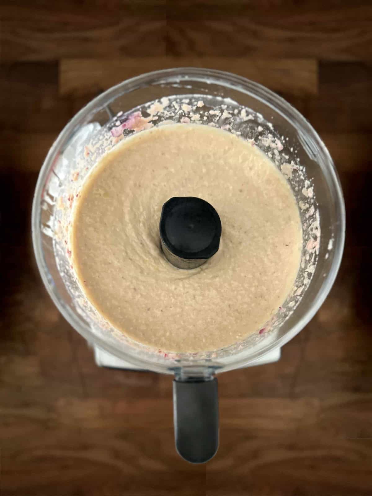 Finished taramosalata in food processor — creamy and pale