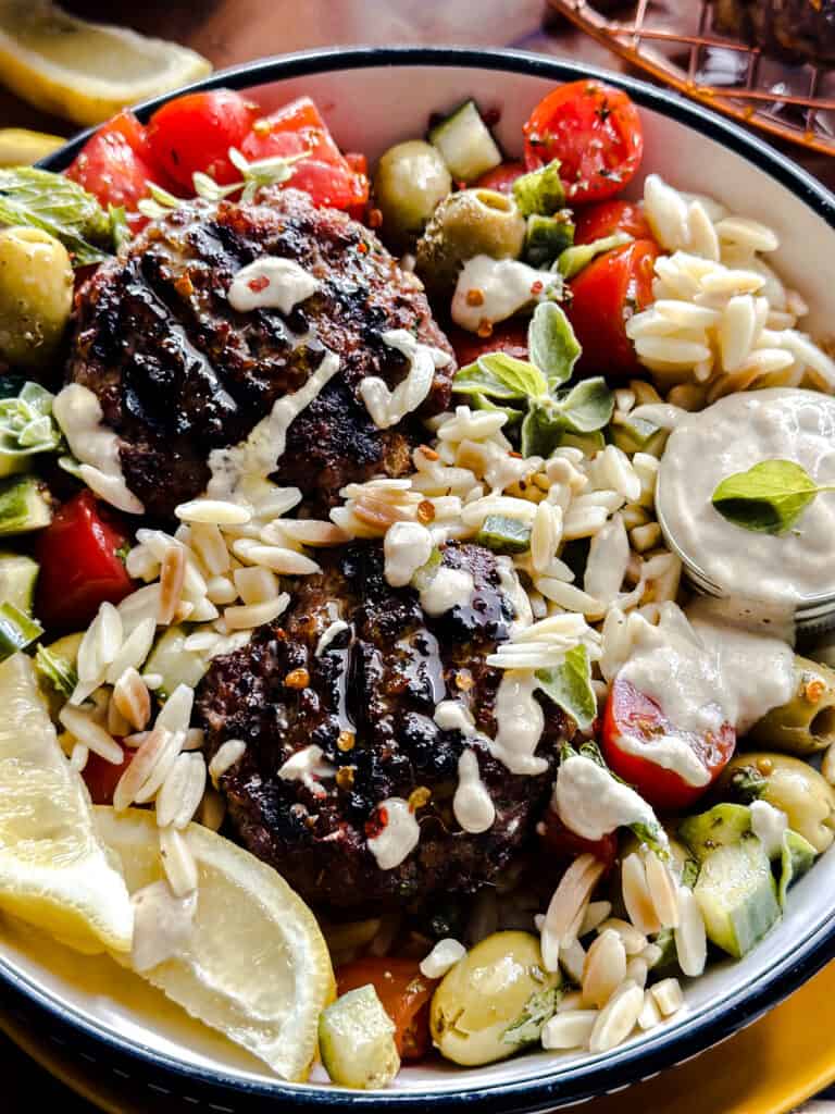 Greek Lamb Burger Bowl The Greek Foodie