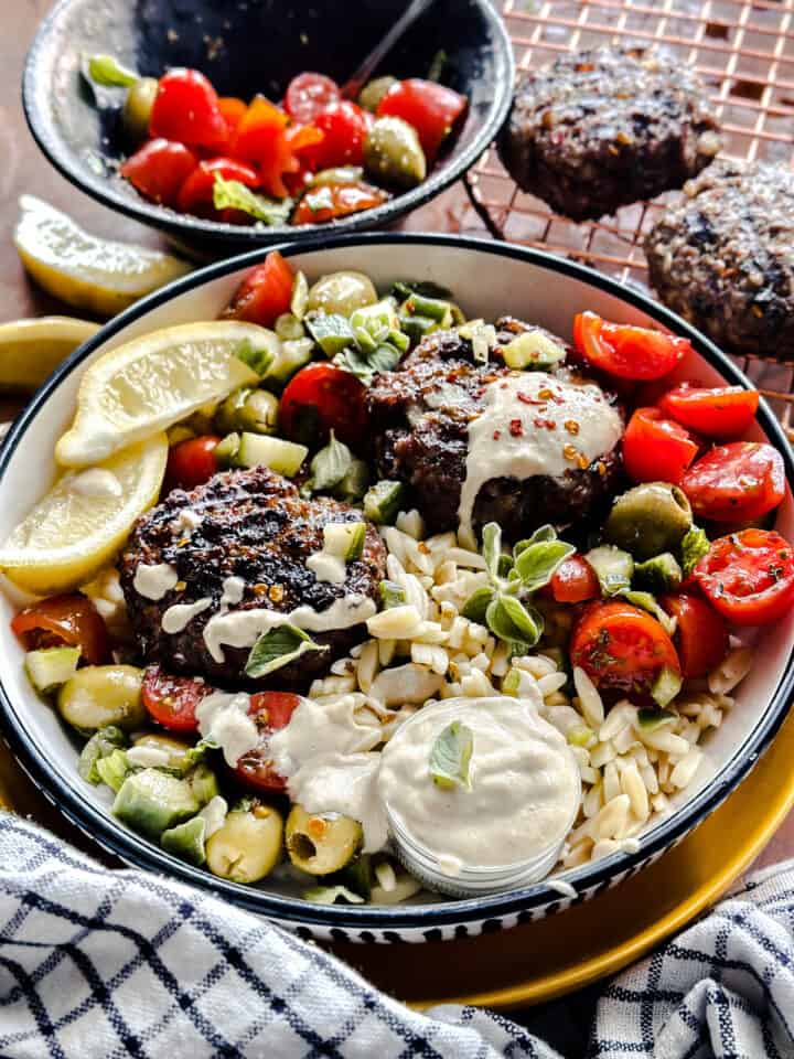 Greek Lamb Burger Bowl The Greek Foodie