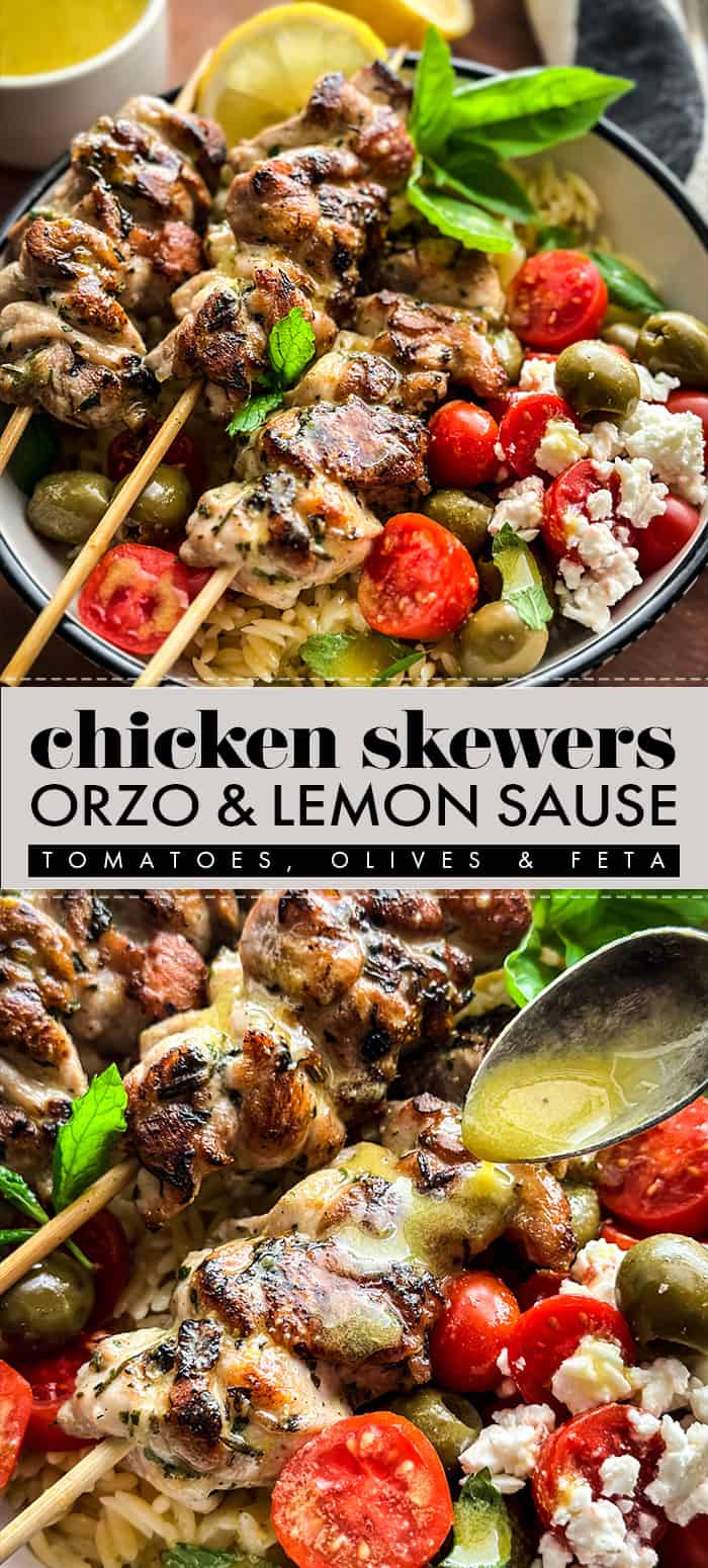 Chicken Skewers Orzo Bowls with Lemon