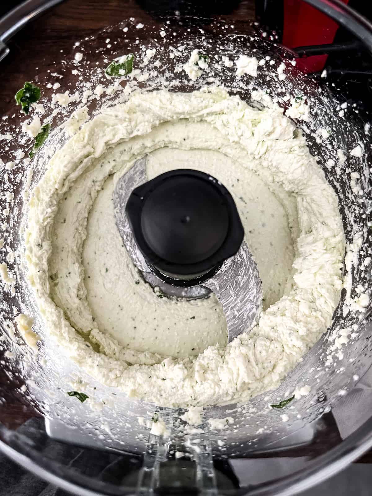 Whipped feta in a food processor.