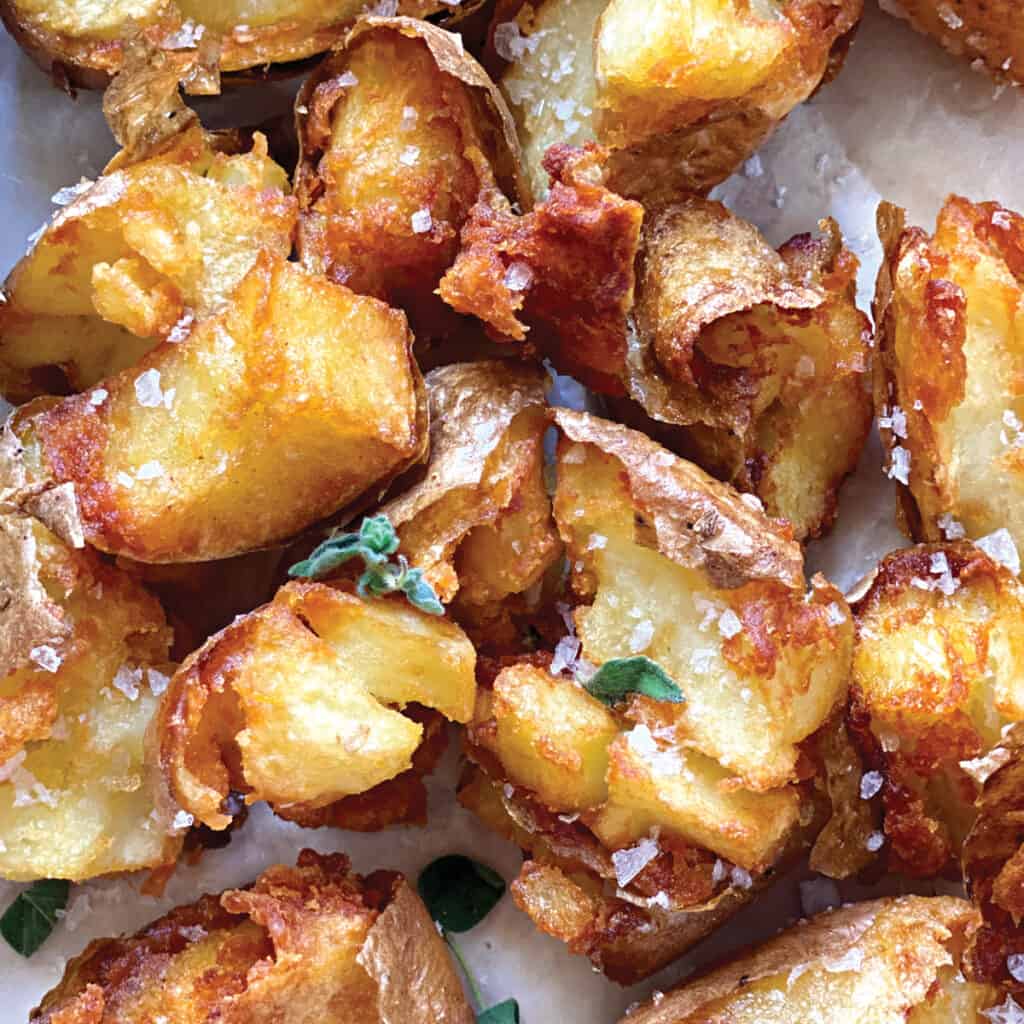 Close up of country fried potatoes.