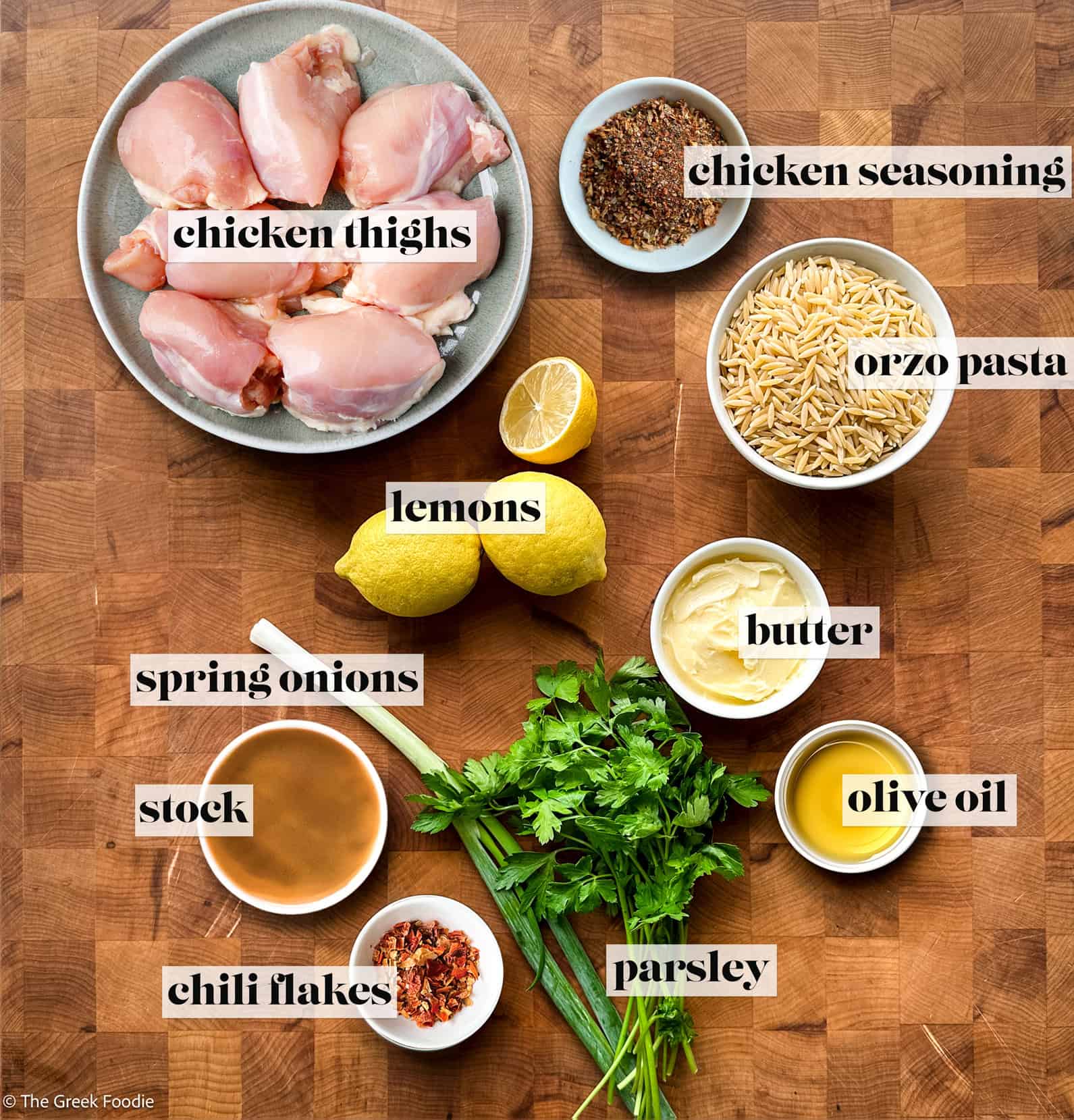 Ingredients to make lemon chicken orzo
