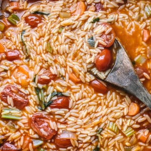 A pot with manestra-Greek orzo soup, comfort food.