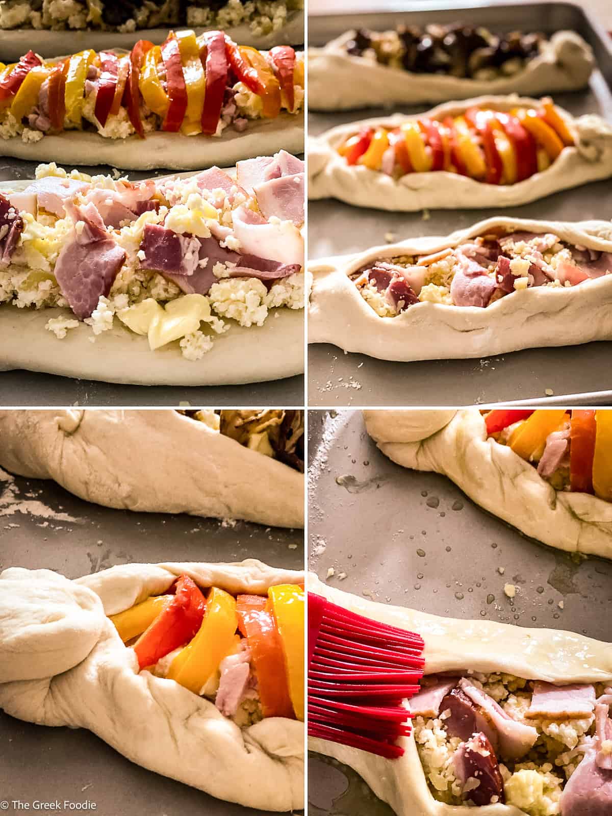 Four photos with how to assemble a peinirli.