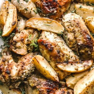 Roasted classic greek lemon chicken and potatoes.