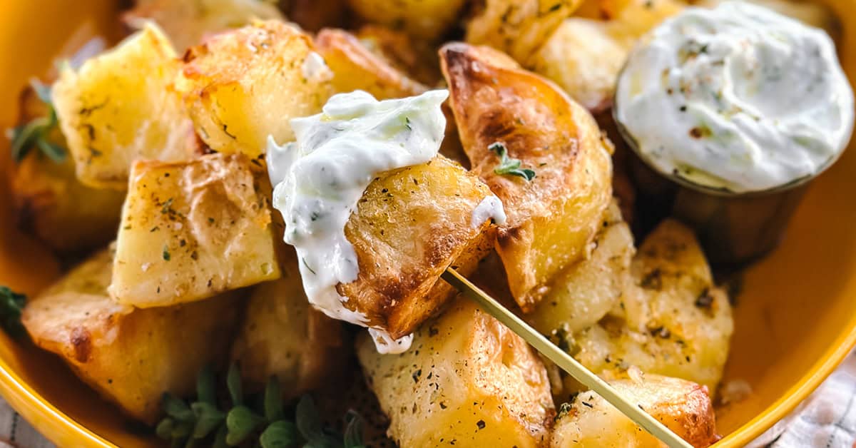 Crispy potato bites with tzatziki