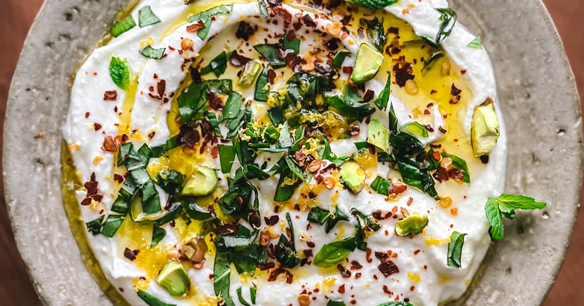Greek Yogurt Feta Dip with Lemon, Chili & Pistachio