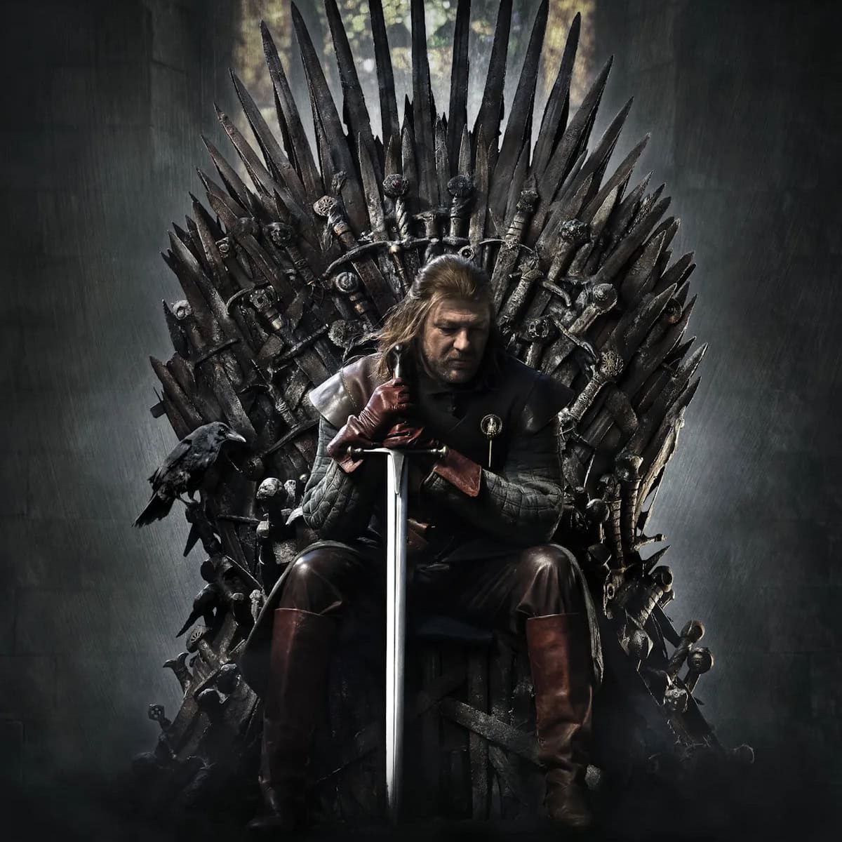 Ned Stark  sitting on the throne 