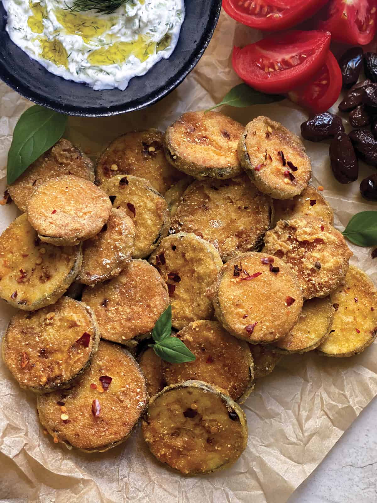Crispy fried zucchini served with tzatziki sauce