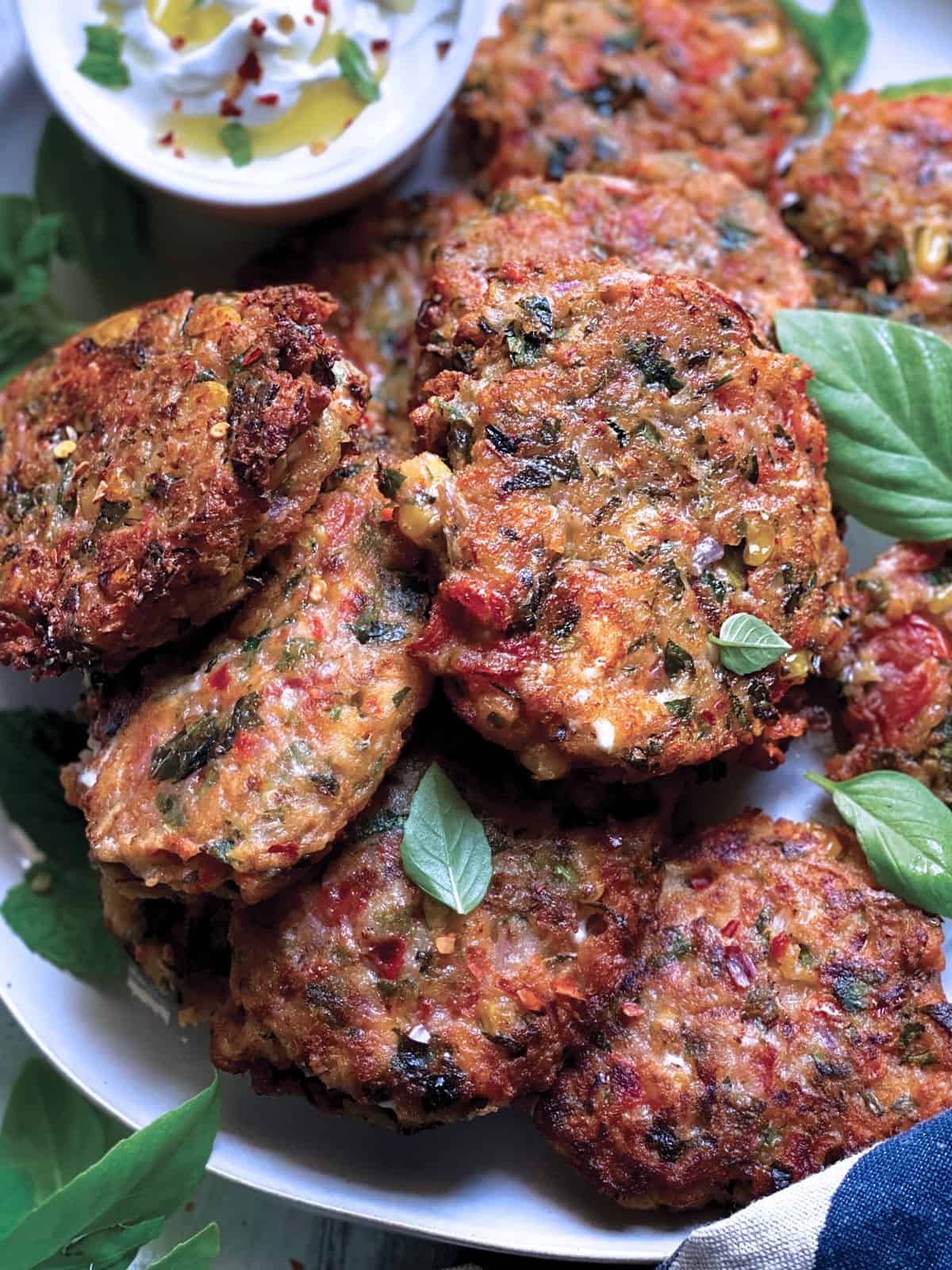 Greek tomato fritters with herbs and yogurt dip